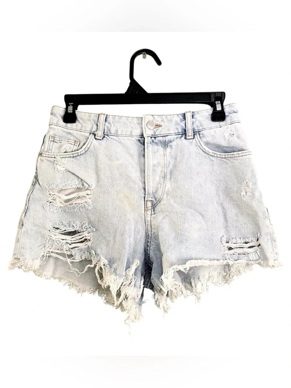 Zara Light Blue Distressed High-Rise Denim Shorts